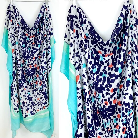 New Lilly Pulitzer Lillian Scarf Bright Navy Leopard Get Spotted Wrap Cover Up - Picture 3 of 16